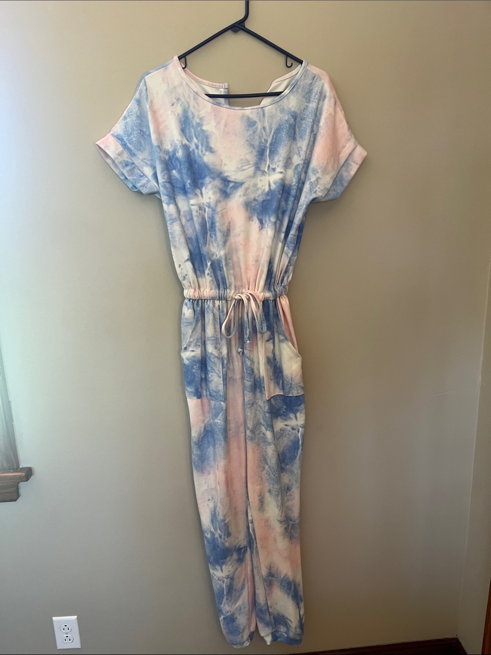 Tie-Dye Drawstring Jumpsuit in Blue & Pink